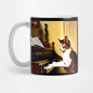 A Cat Concentrating On Reading The Sheet Music At The Piano Mug